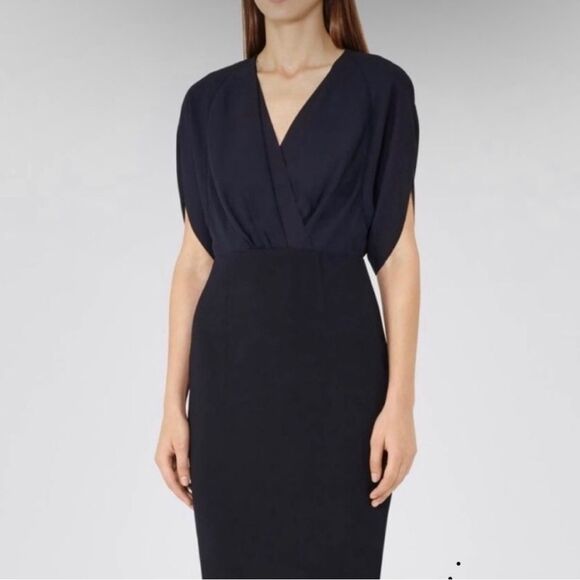 Reiss Lyon Faux Wrap Dress in Dark Navy Size 2 - Picture 1 of 12